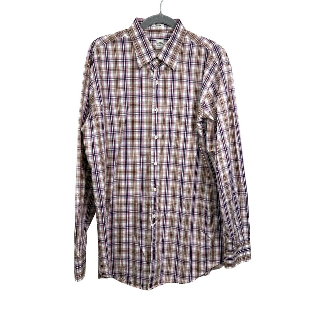 Peter Millar Mens Plaid Button-Down Shirt 100% Cotton Long Sleeve Casual Sz L*